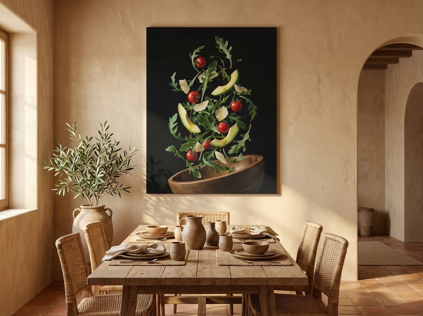 Salad Toss Canvas Wall Art | Cinematic Food Photography Print | Mediterranean Dining Framed Decor — Image 1