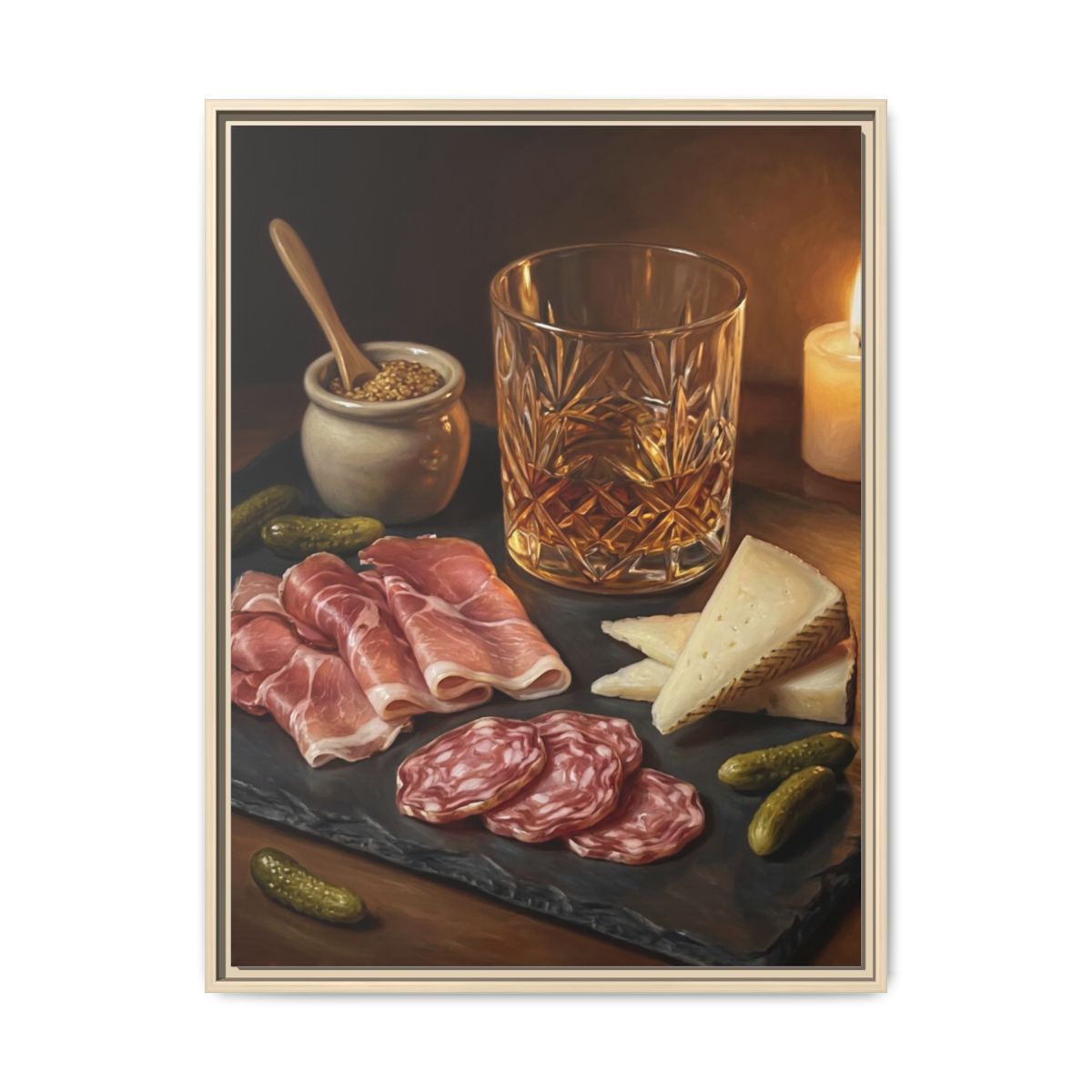 Whiskey and Charcuterie Canvas Wall Art | Classical Still Life Print | Elegant Dining Room Decor — Thumbnail 5