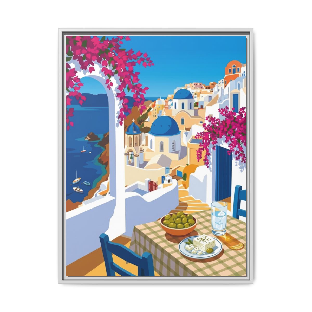 Greek Taverna Canvas Wall Art | Aegean Blue Travel Poster Print | Mediterranean Kitchen Framed Decor — Thumbnail 4