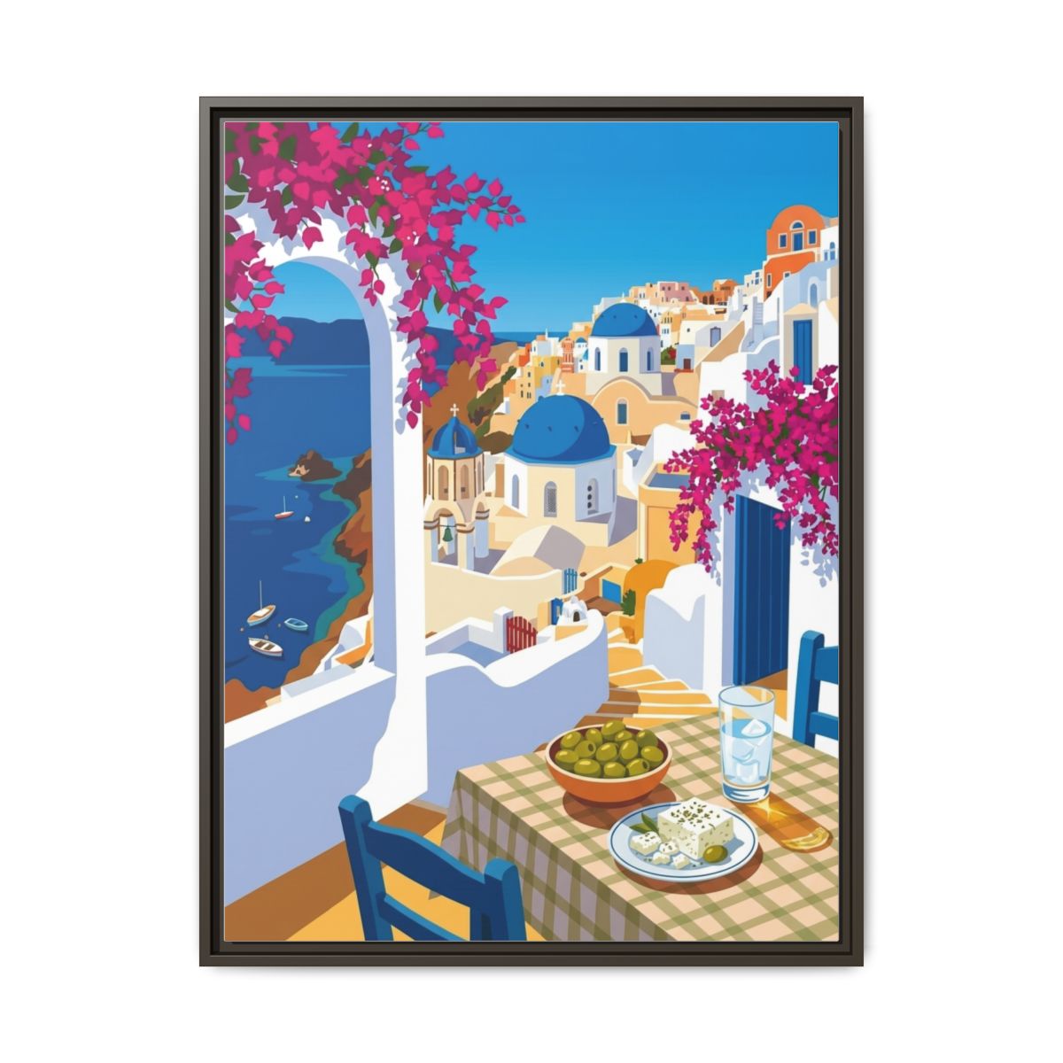 Greek Taverna Canvas Wall Art | Aegean Blue Travel Poster Print | Mediterranean Kitchen Framed Decor — Thumbnail 3
