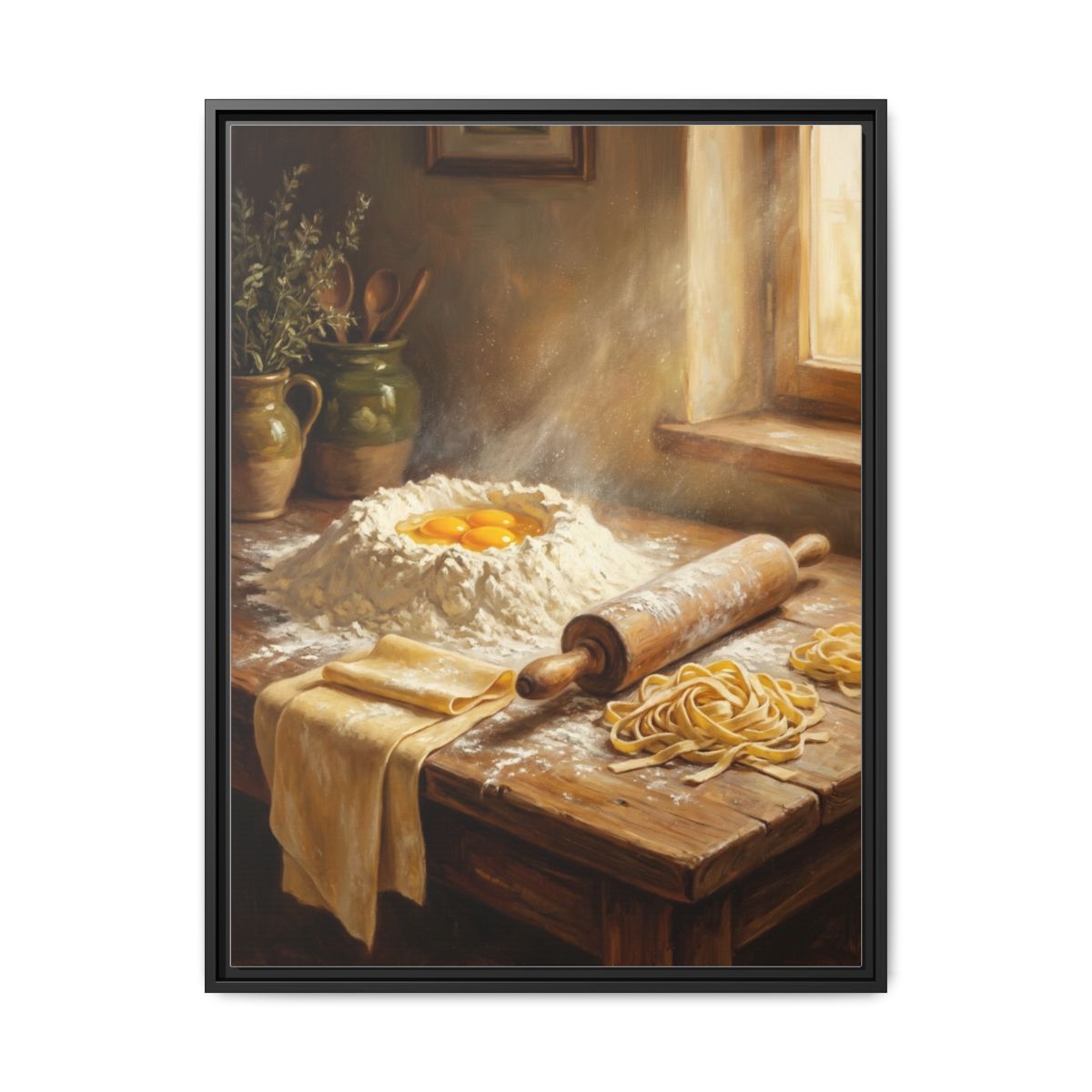 Pasta Making Canvas Wall Art | Oil Painting Kitchen Print | Tuscan Dining Room Framed Decor — Thumbnail 2
