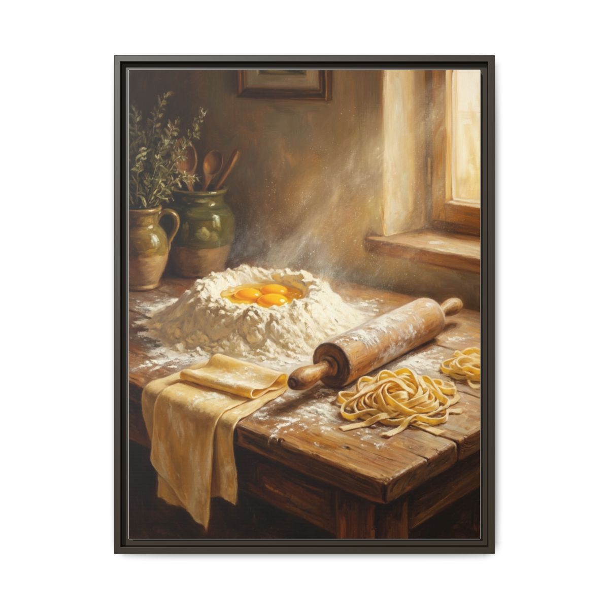 Pasta Making Canvas Wall Art | Oil Painting Kitchen Print | Tuscan Dining Room Framed Decor — Thumbnail 3