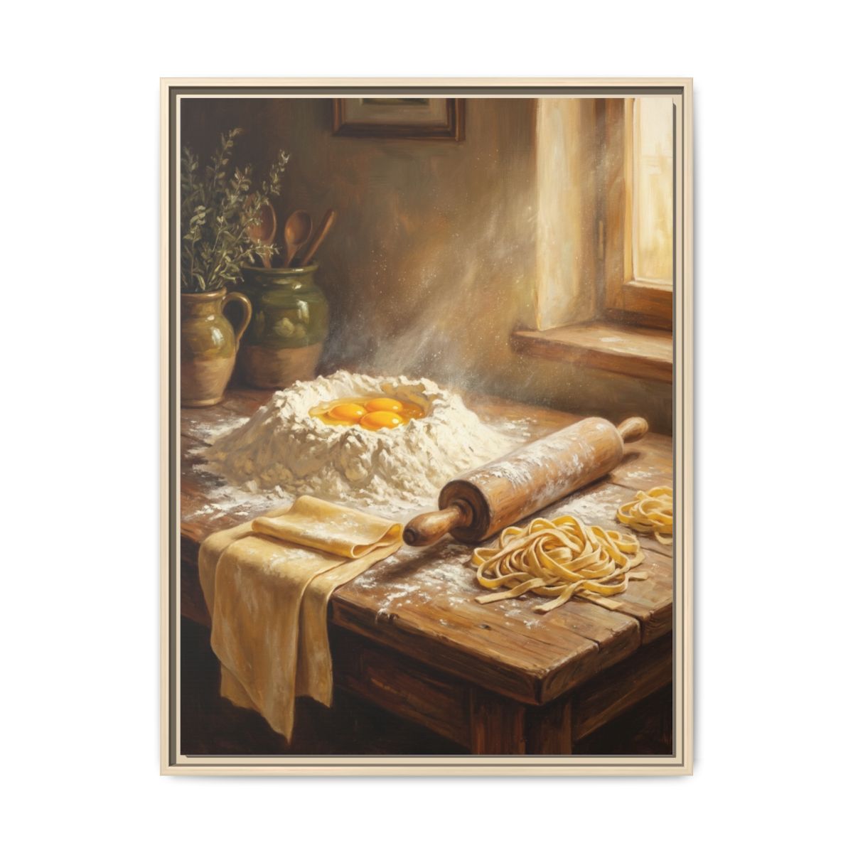Pasta Making Canvas Wall Art | Oil Painting Kitchen Print | Tuscan Dining Room Framed Decor — Thumbnail 5
