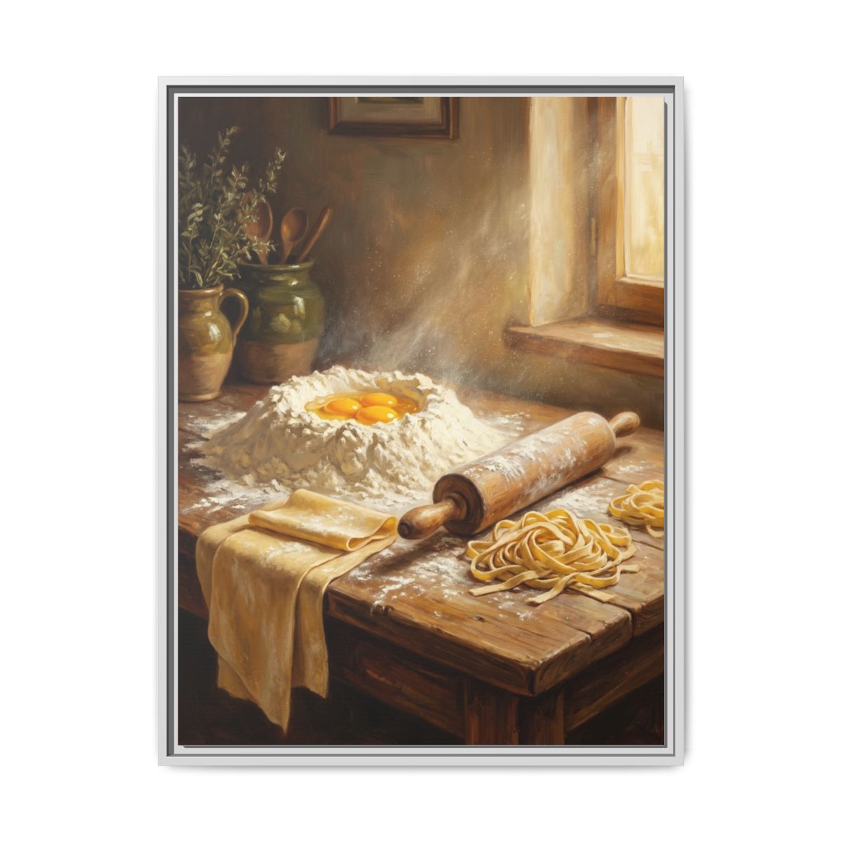 Pasta Making Canvas Wall Art | Oil Painting Kitchen Print | Tuscan Dining Room Framed Decor — Thumbnail 4
