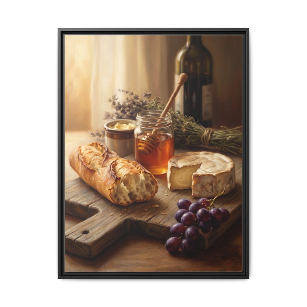 Bread and Cheese Still Life Canvas Wall Art | Tonal Oil Painting Kitchen Print | Italian Dining Decor — Thumbnail 2