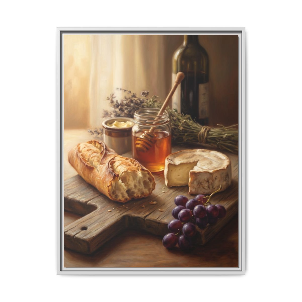 Bread and Cheese Still Life Canvas Wall Art | Tonal Oil Painting Kitchen Print | Italian Dining Decor — Thumbnail 4