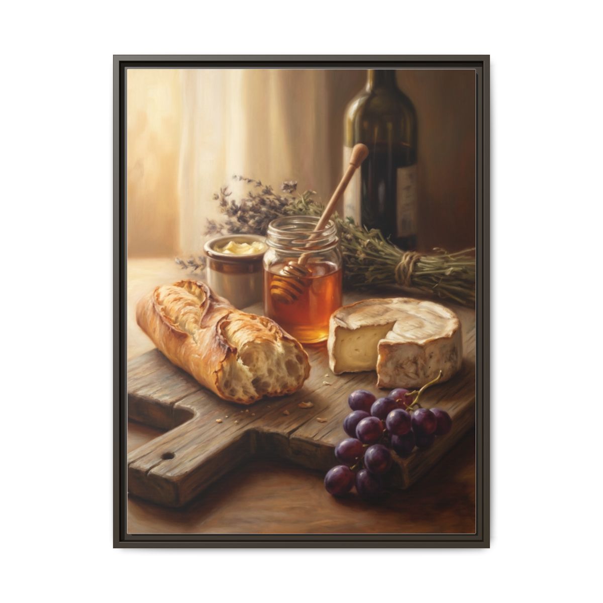 Bread and Cheese Still Life Canvas Wall Art | Tonal Oil Painting Kitchen Print | Italian Dining Decor — Thumbnail 3
