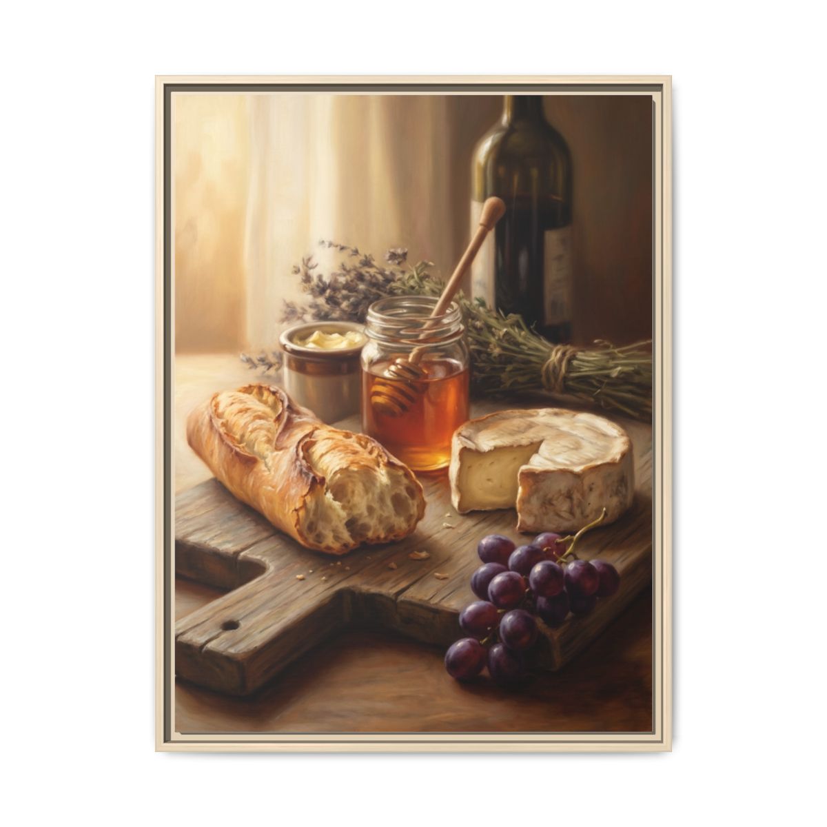 Bread and Cheese Still Life Canvas Wall Art | Tonal Oil Painting Kitchen Print | Italian Dining Decor — Thumbnail 5