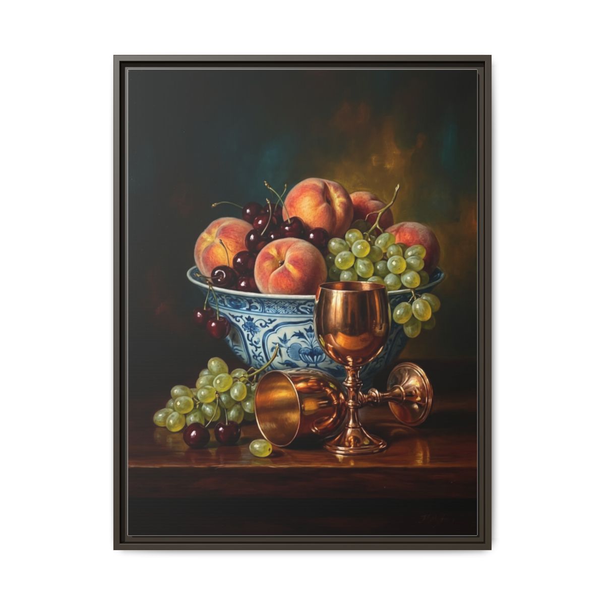 Peaches and Cherries Still Life Canvas Wall Art | Dutch Golden Age Print | Elegant Dining Room Decor — Thumbnail 3