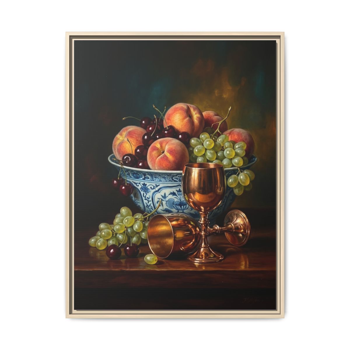 Peaches and Cherries Still Life Canvas Wall Art | Dutch Golden Age Print | Elegant Dining Room Decor — Thumbnail 5