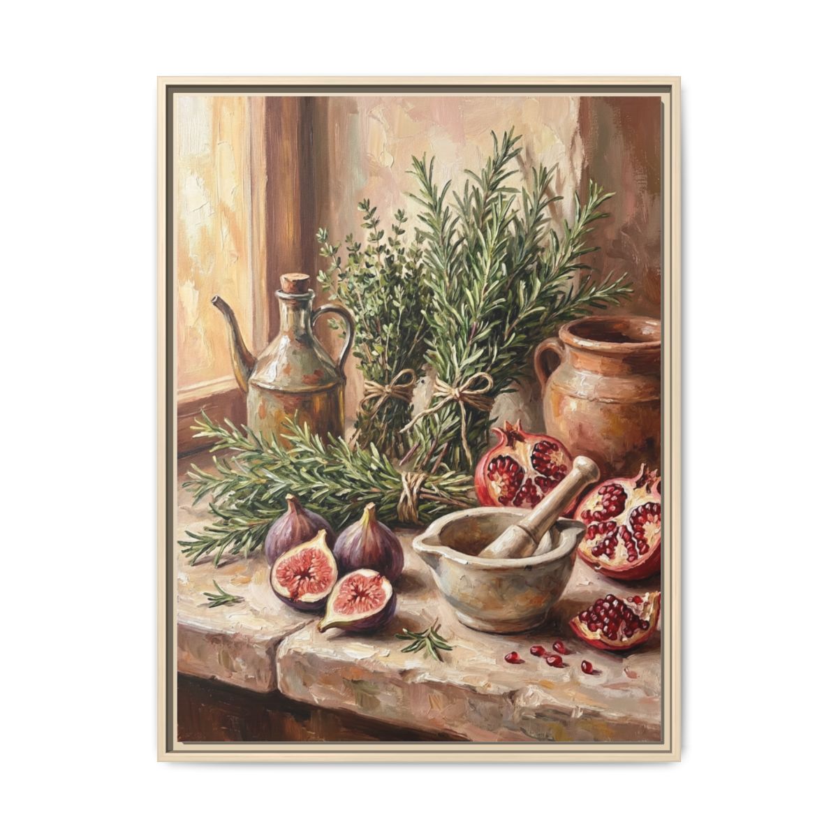 Herbs and Figs Still Life Canvas Wall Art | Impressionist Kitchen Decor | Dining Room Framed Print — Thumbnail 5