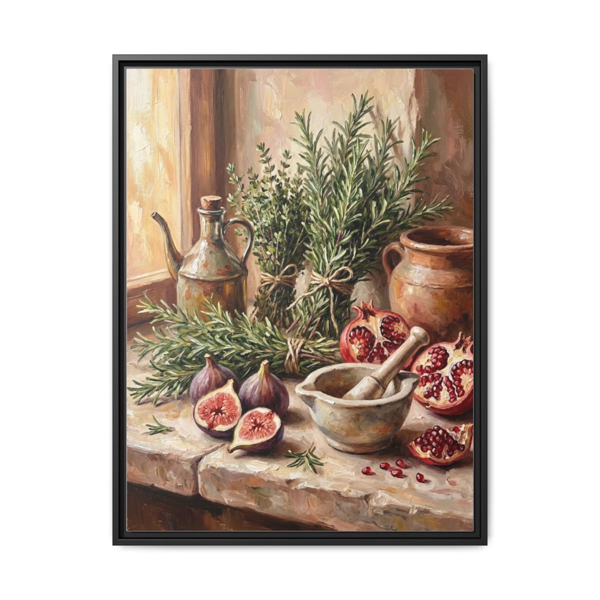 Herbs and Figs Still Life Canvas Wall Art | Impressionist Kitchen Decor | Dining Room Framed Print - alternate view