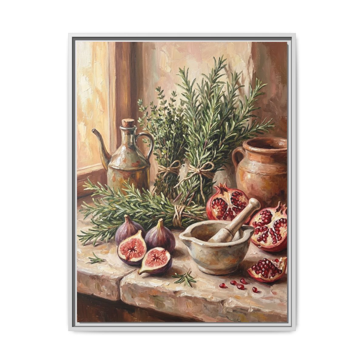 Herbs and Figs Still Life Canvas Wall Art | Impressionist Kitchen Decor | Dining Room Framed Print — Thumbnail 4