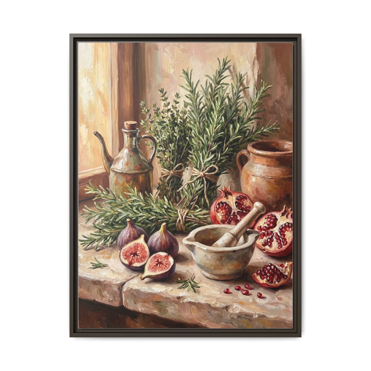 Herbs and Figs Still Life Canvas Wall Art | Impressionist Kitchen Decor | Dining Room Framed Print — Thumbnail 3