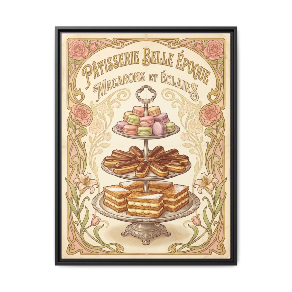 French Patisserie Canvas Wall Art | Art Nouveau Kitchen Print | Elegant Dining Room Framed Decor - alternate view