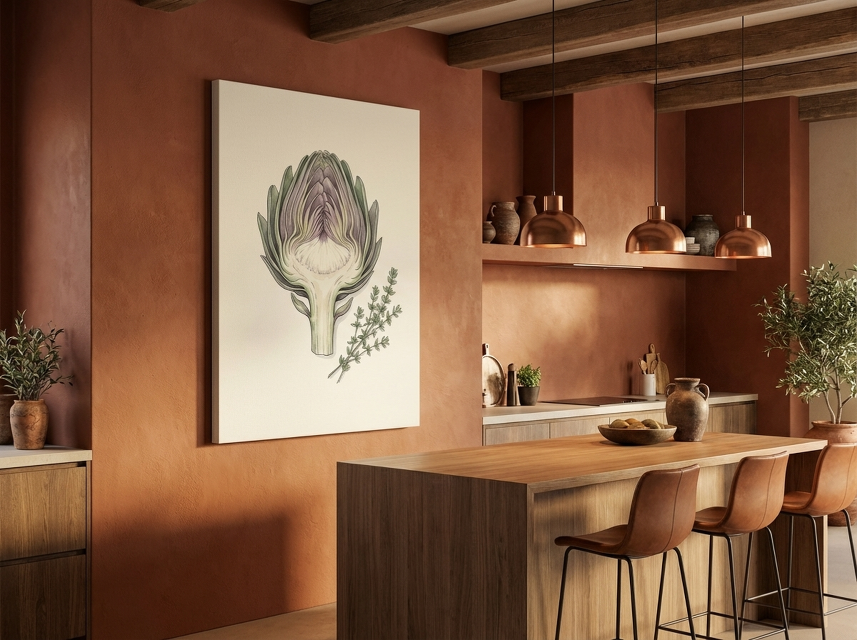 Artichoke Botanical Canvas Wall Art | Kitchen Vegetable Print | Modern Dining Room Framed Decor