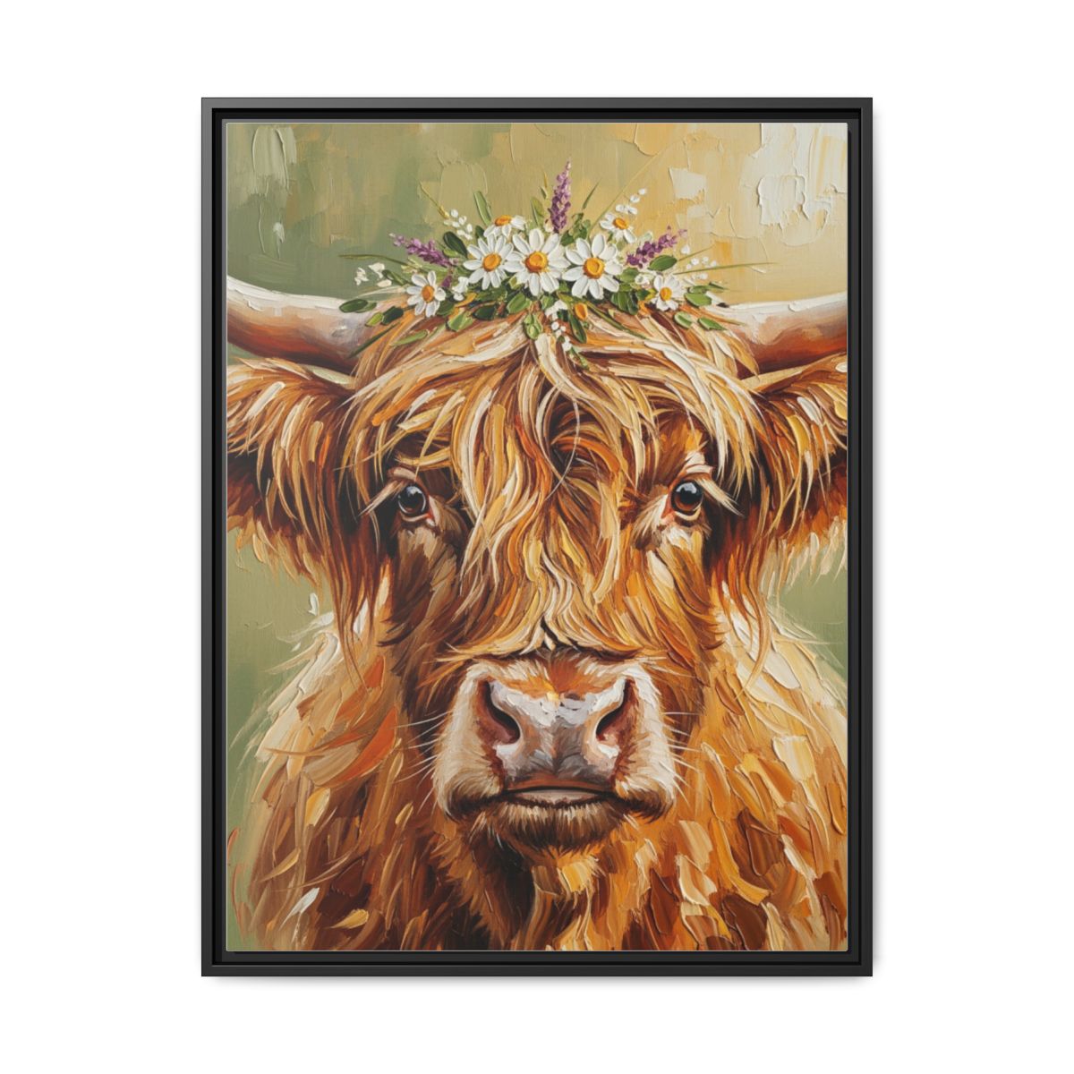 Highland Cow Canvas Wall Art | Impressionist Oil Painting Framed Print | Farmhouse Living Room Decor | Nature Lover Gift - alternate view