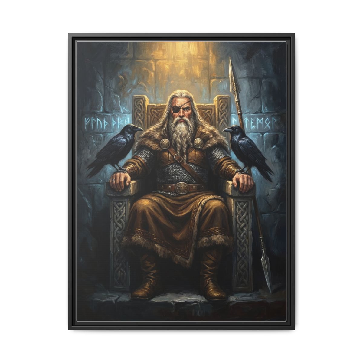 Odin Norse God Canvas Wall Art | Viking Mythology Oil Painting Print | Storm Grey Raven Decor | Dark Dramatic Art | Living Room Decor - alternate view