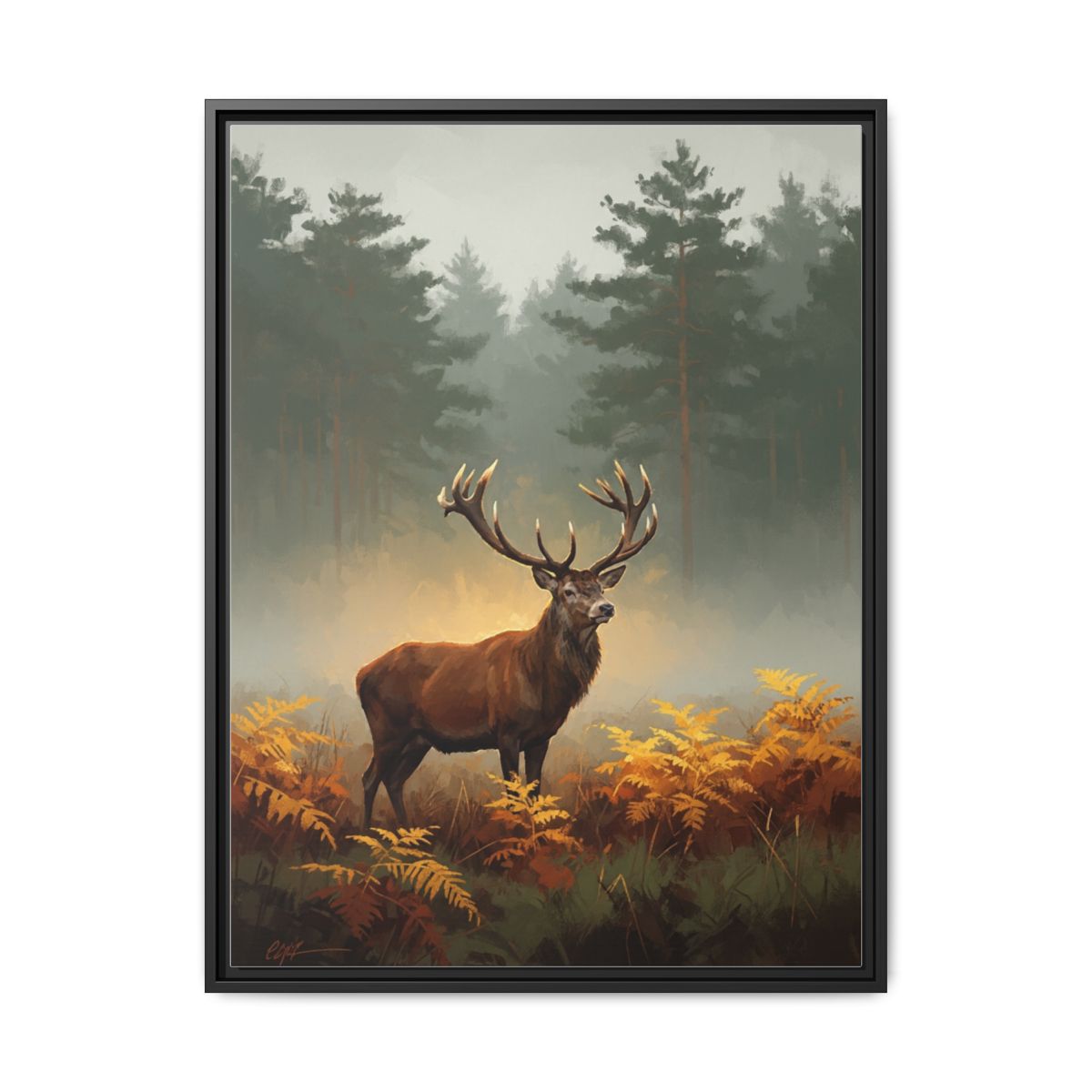 Red Stag Canvas Wall Art | Autumn Forest Oil Painting Framed Print | Study Living Room Decor | Wildlife Lover Gift - alternate view