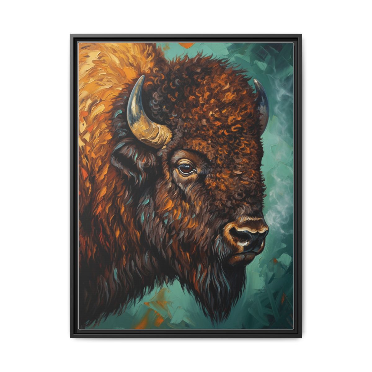 Bison Canvas Wall Art | Impasto Oil Painting Framed Print | Western Rustic Living Room Decor | Wildlife Art Gift - alternate view