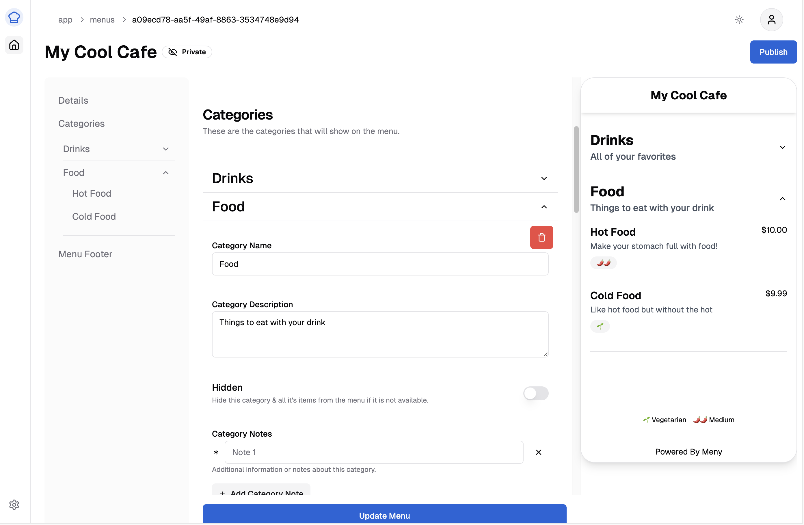 Meny Digital Menu Generator