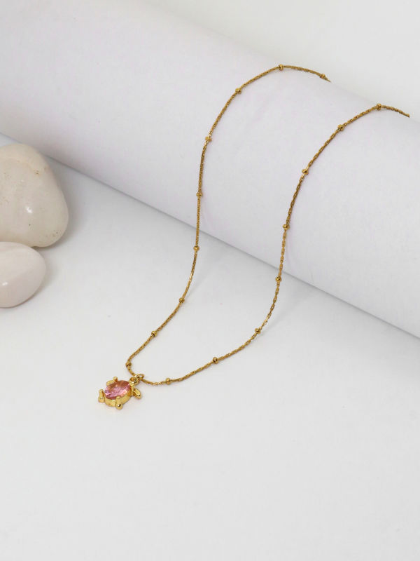Oval Pink Gem Turtle Necklace