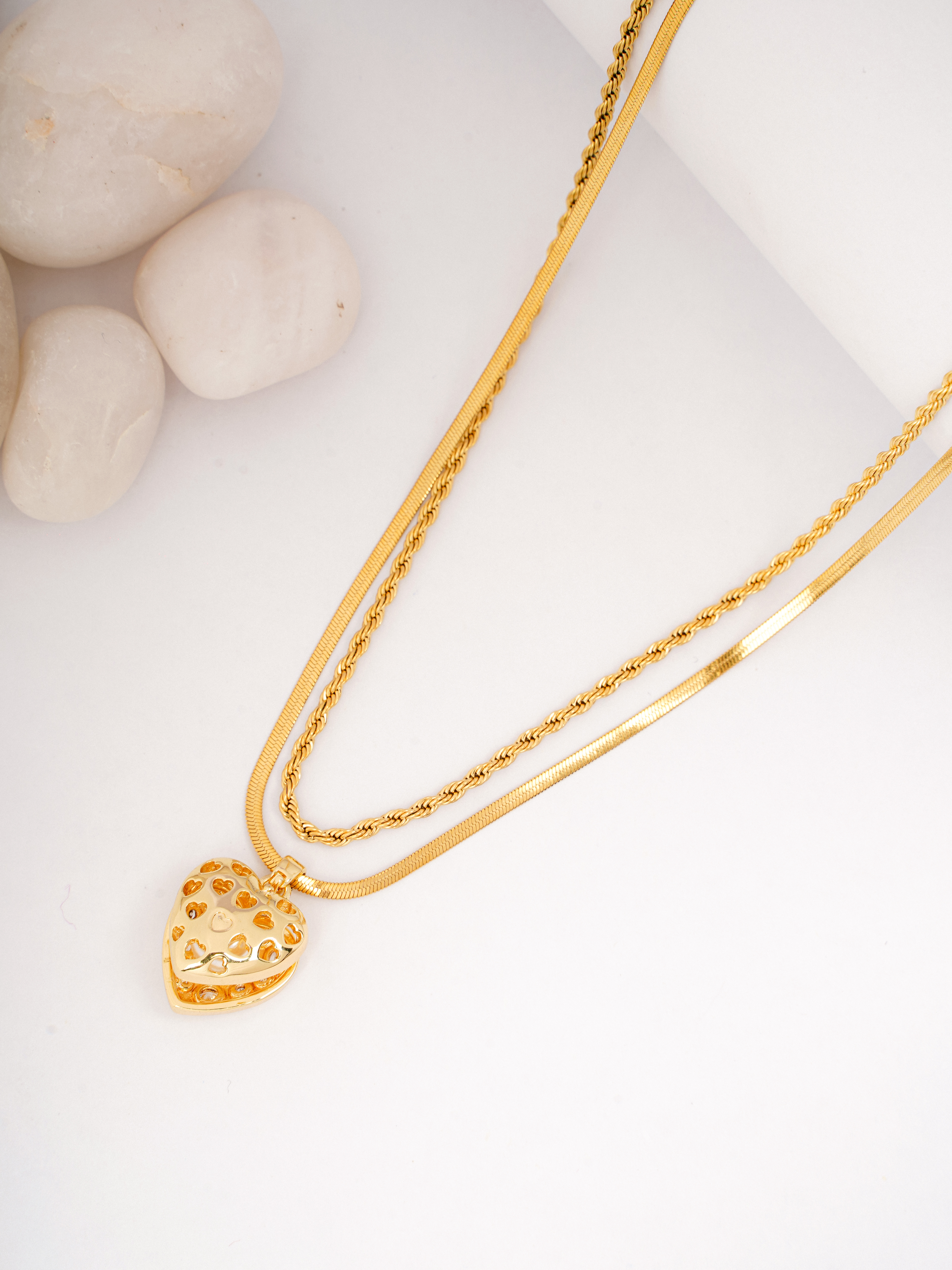Delicate Filigree Heart Layered Necklace