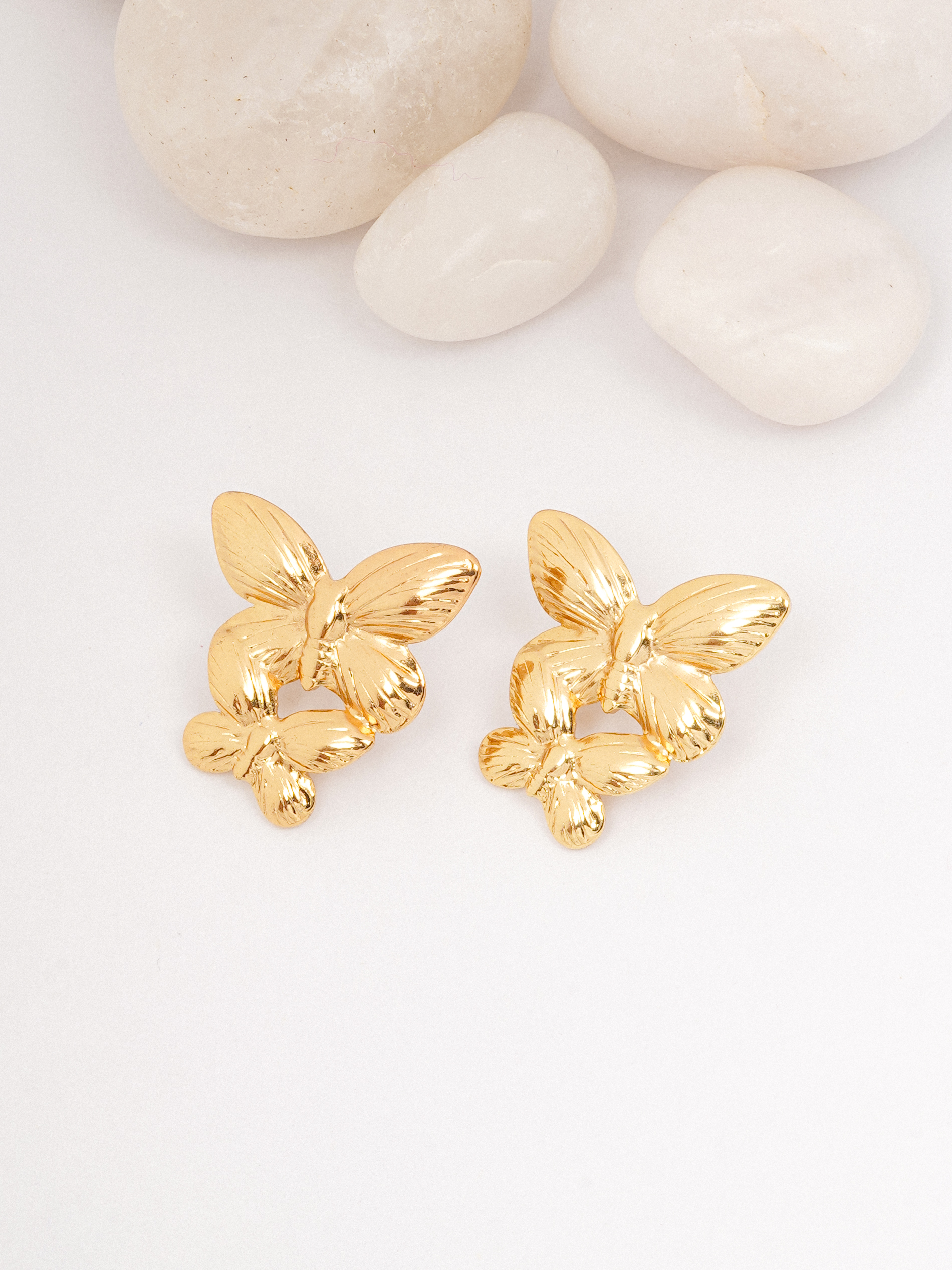 Stacked Gold Butterfly Stud Earrings