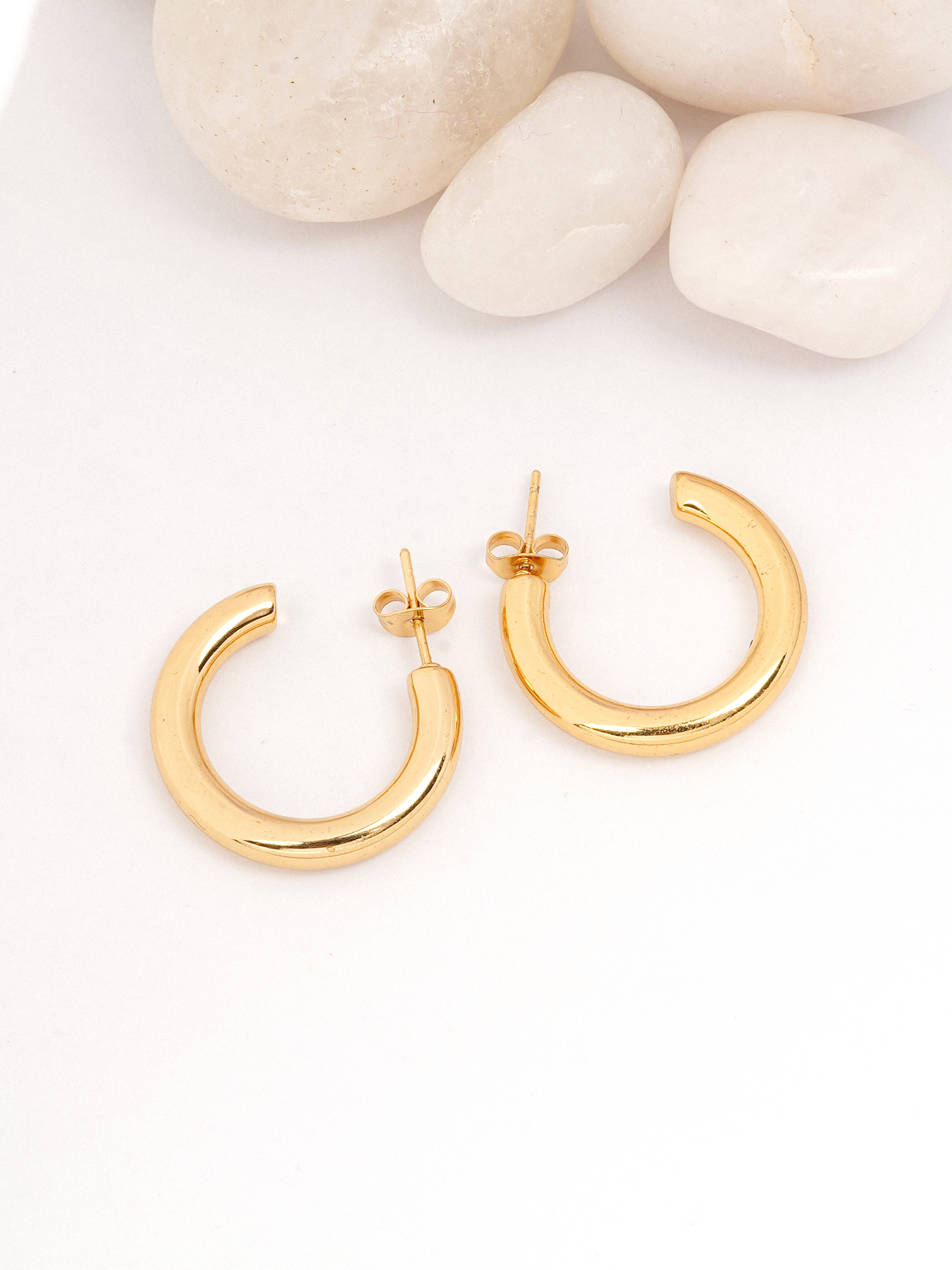 Thick Gold Open C-Hoop Stud Earrings