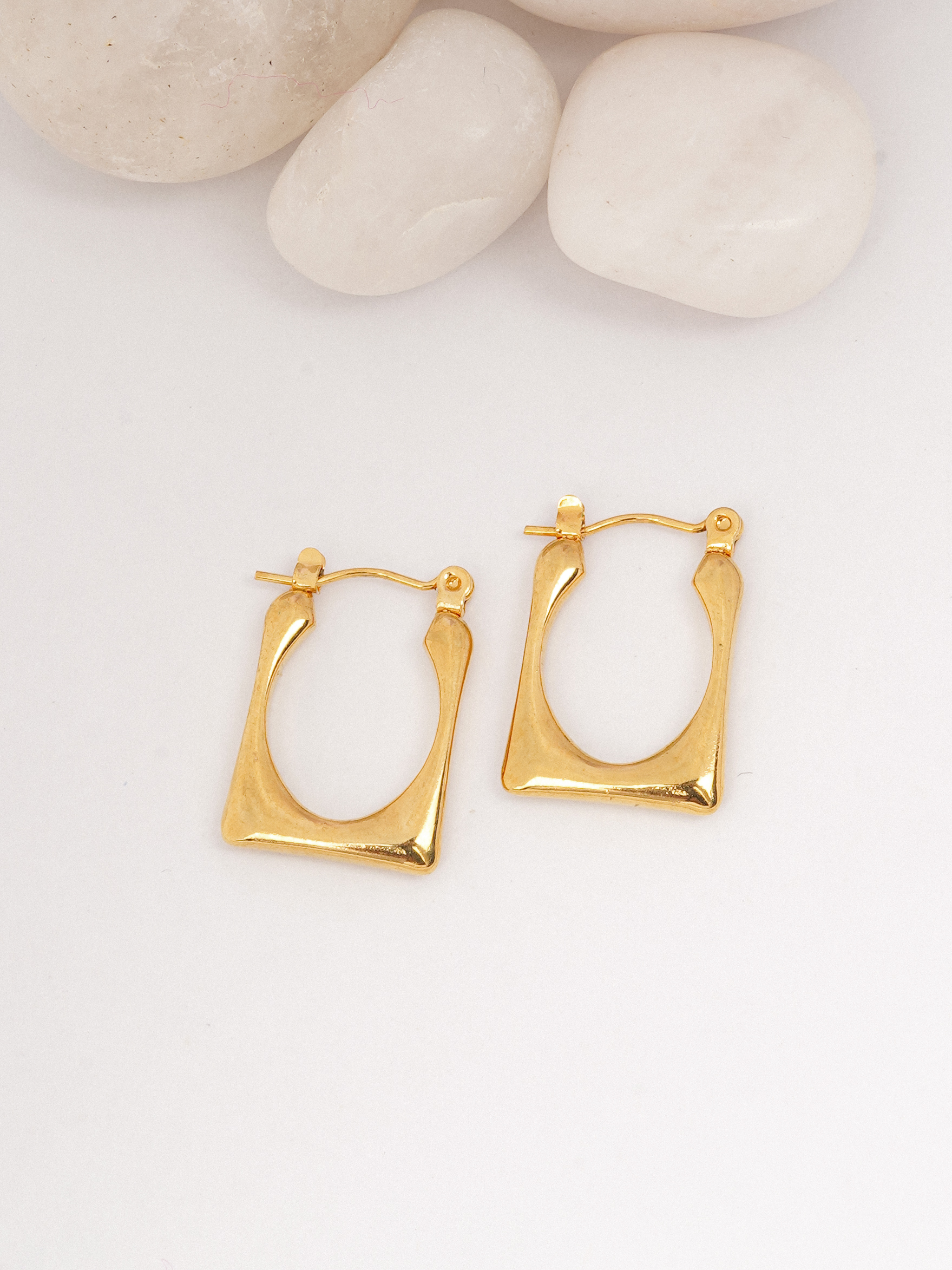 Modern Gold Rectangular Hoop Earrings