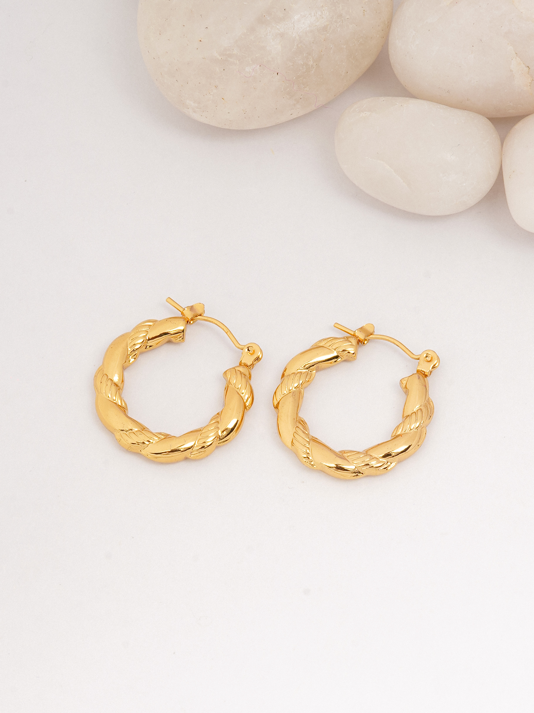 Chunky Gold Twisted Round Hoop Earrings