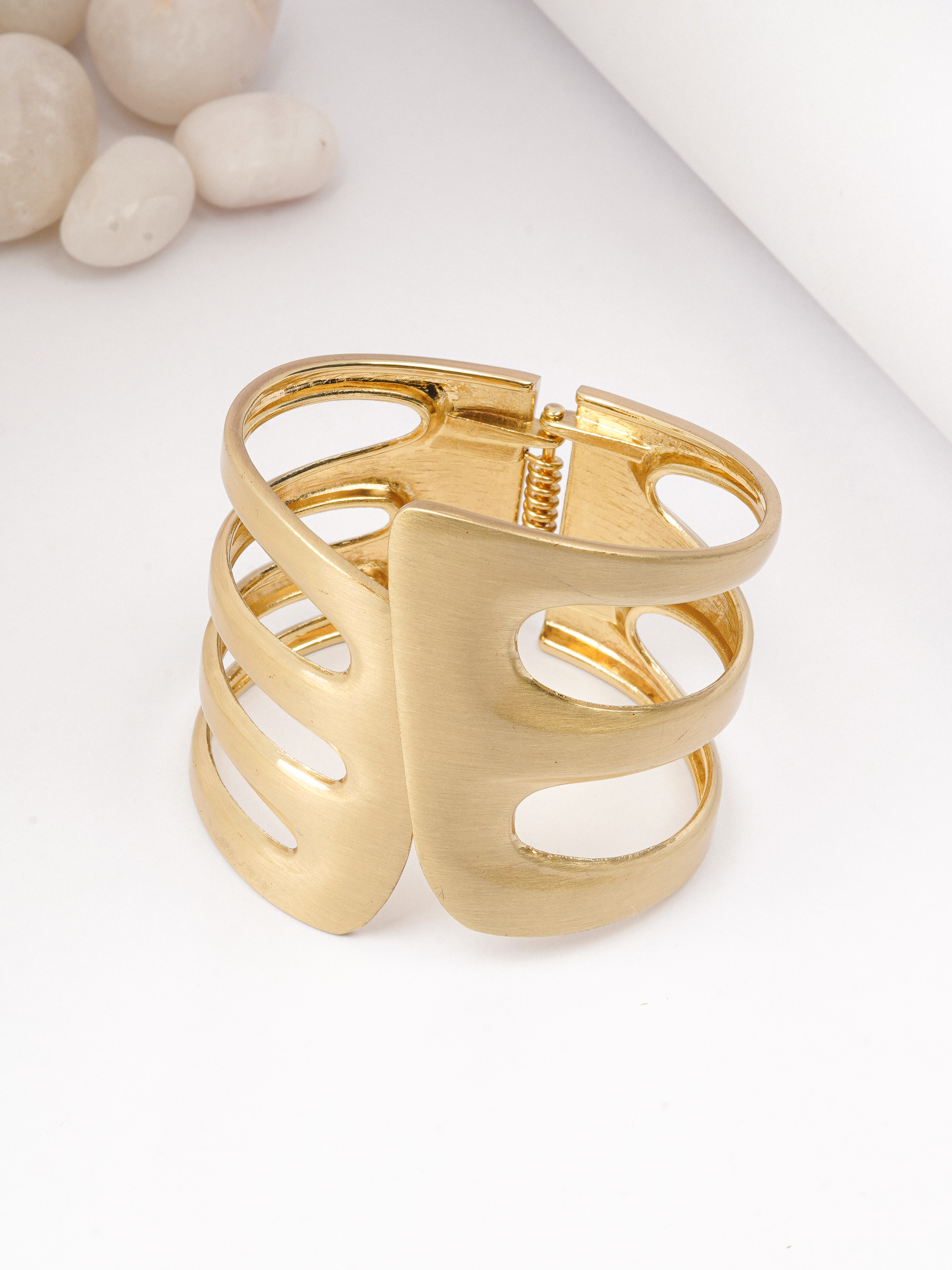 The "Goddess" Cuff: Matte Gold Geometric Statement Bracelet