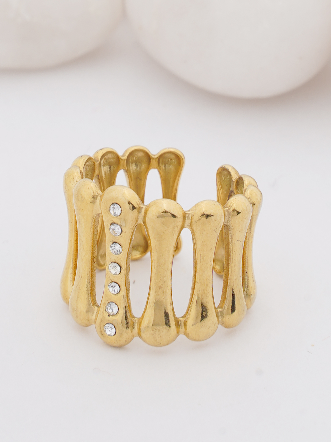 Gold Sculptural Ring with Crystal Accents