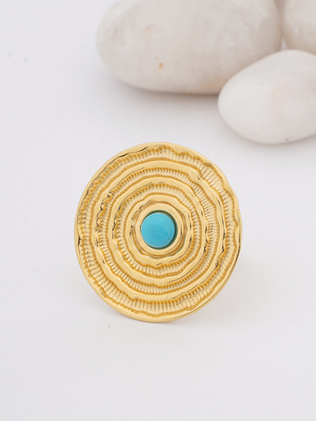 Tone Textured Ring with Turquoise Center