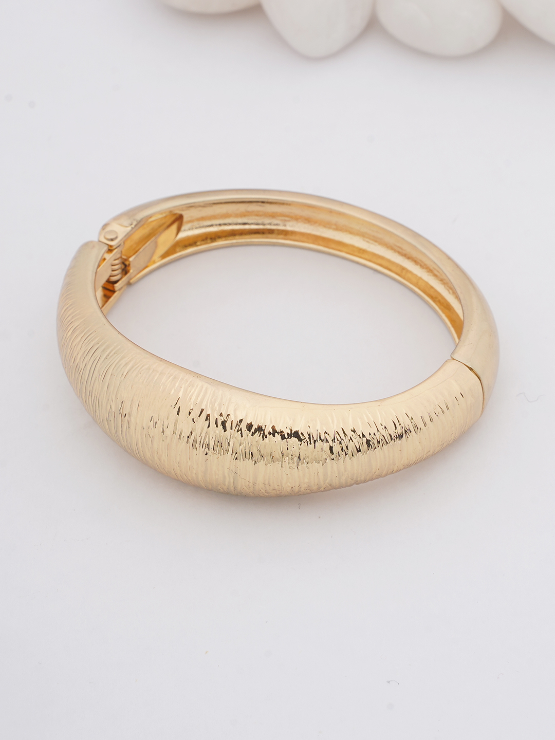 Gold-Tone Textured Hinged Bangle