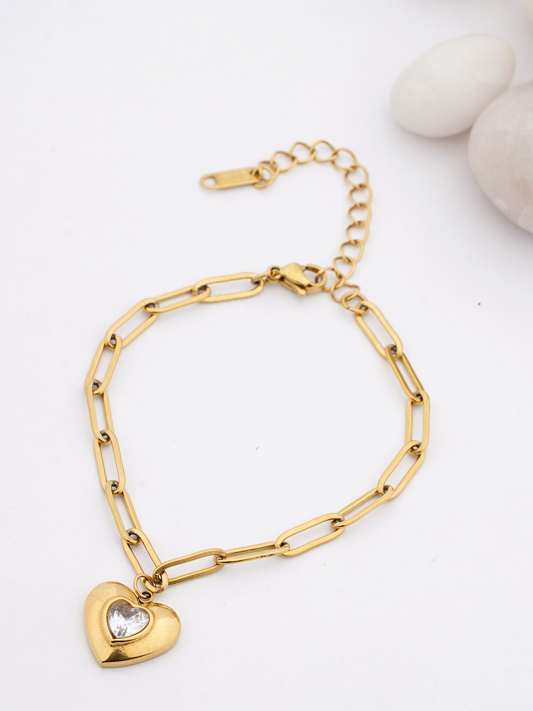 Crystal Heart Gold-Tone Paperclip Bracelet