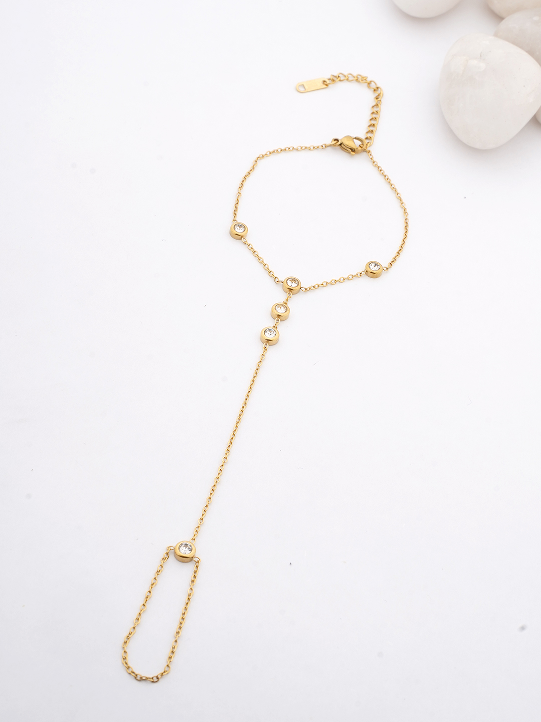 Sparkling Bezel-Set Gold Hand Chain