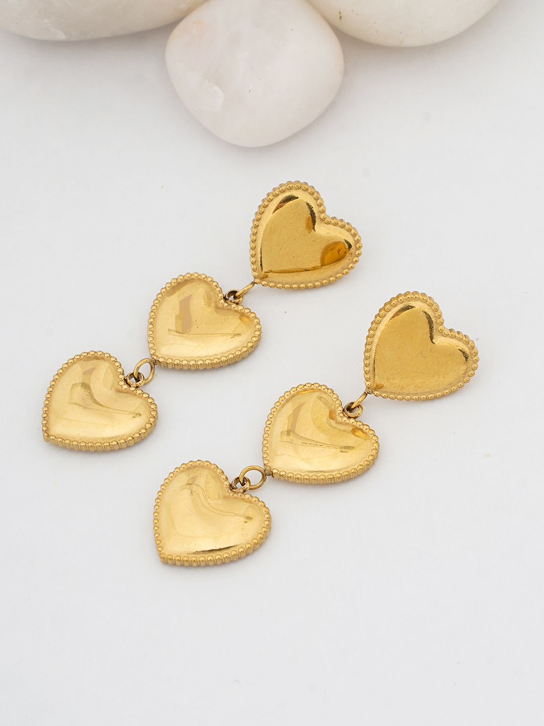 Triple Tiered Gold Heart Drop Earrings