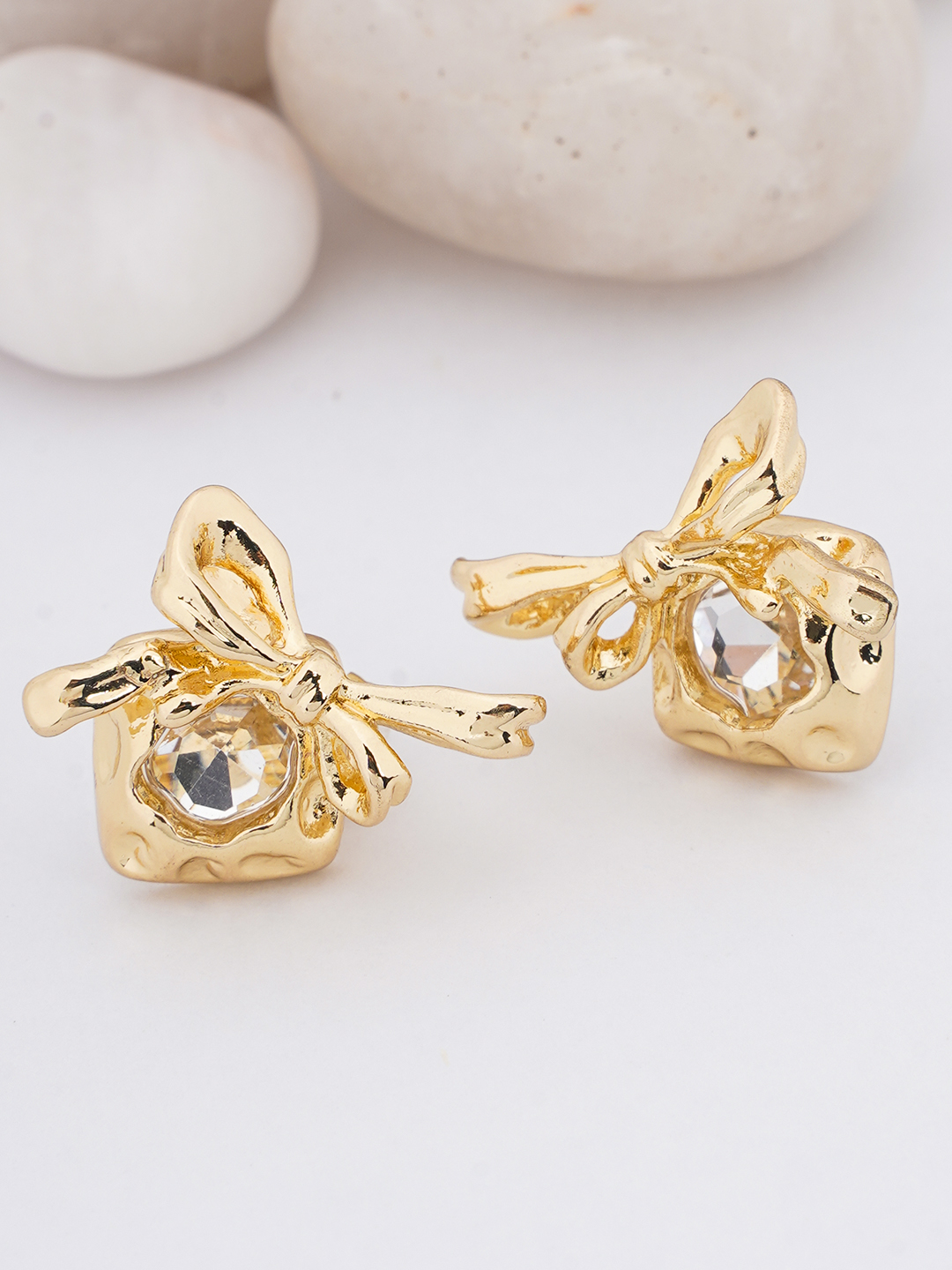 Gold Bow & Crystal Studs