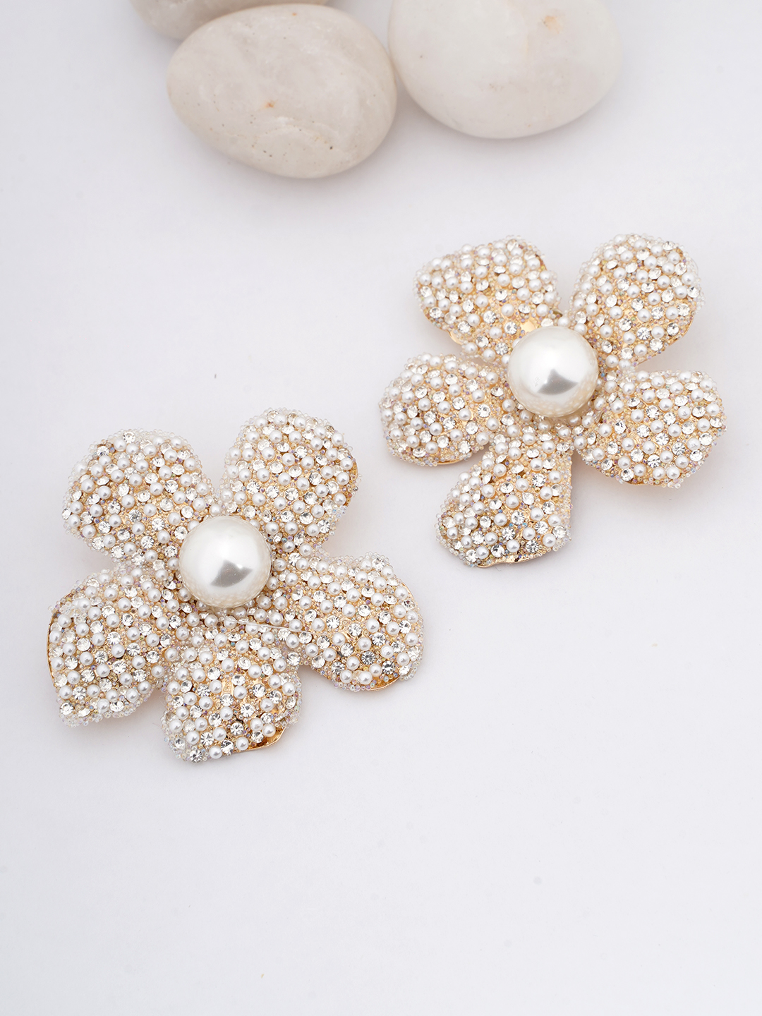 Crystal & Pearl Encrusted Floral Studs