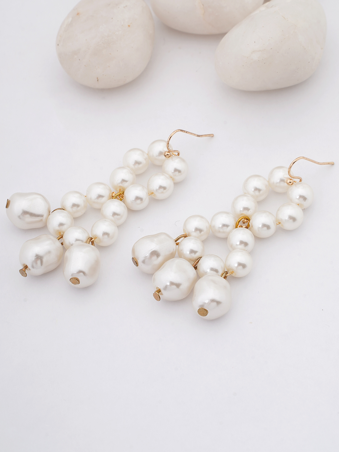 Double Hoop Pearl Drop Earrings
