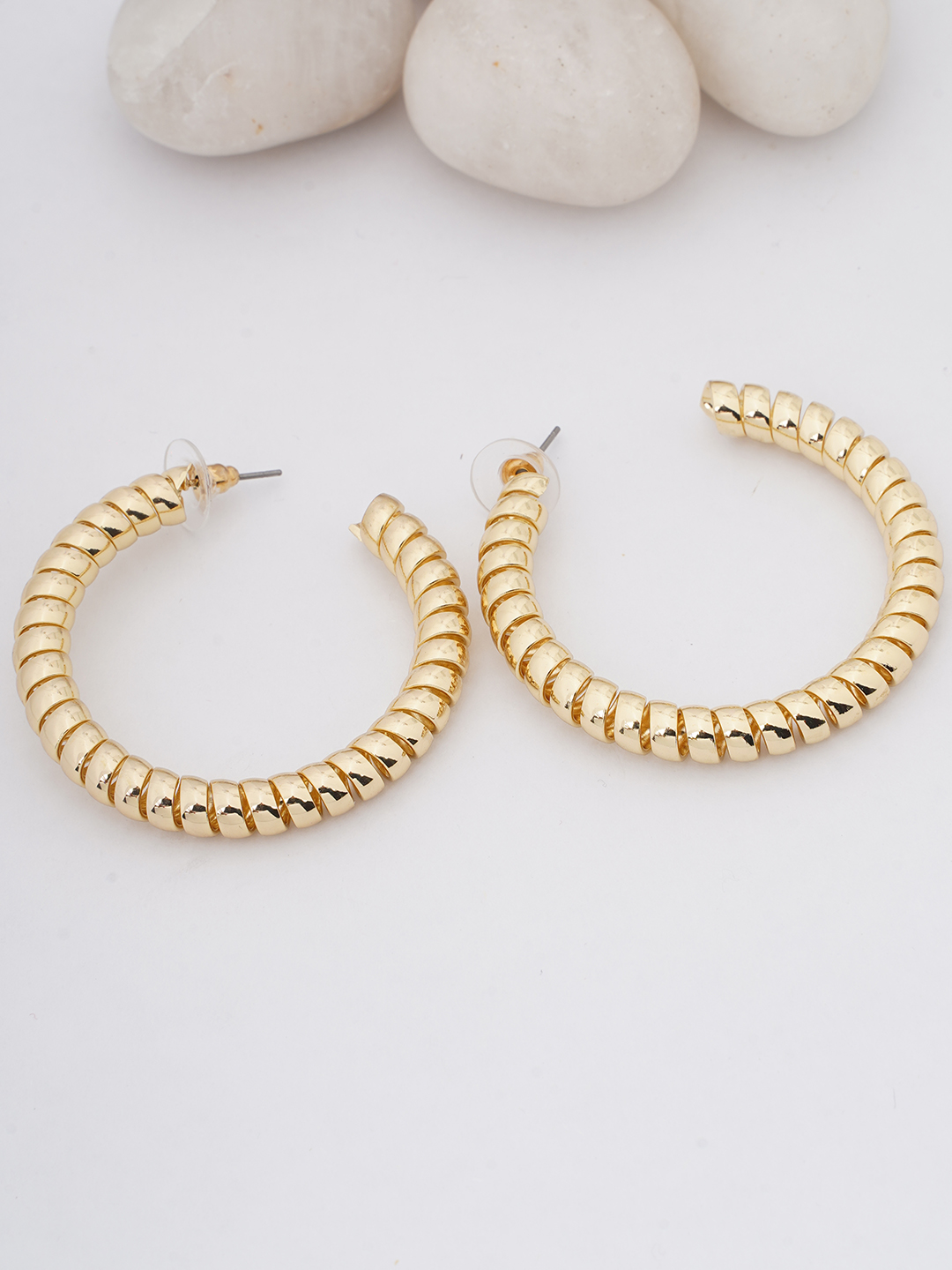 Ribbed Gold Hoop Earrings