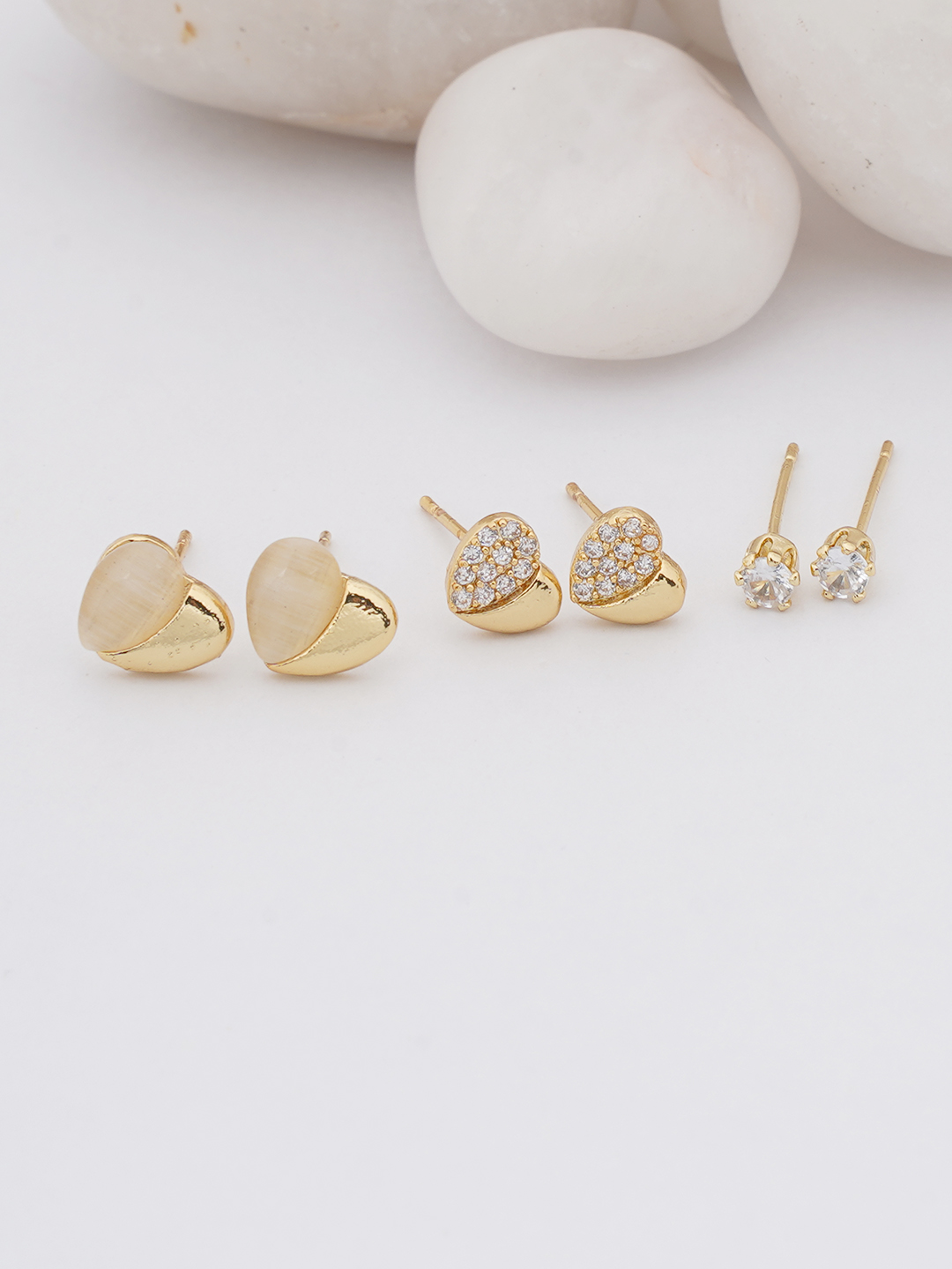 Gold Heart & Stud Earring Set