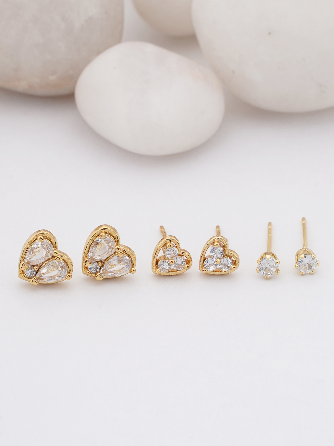 Crystal Heart Stud Earring Set