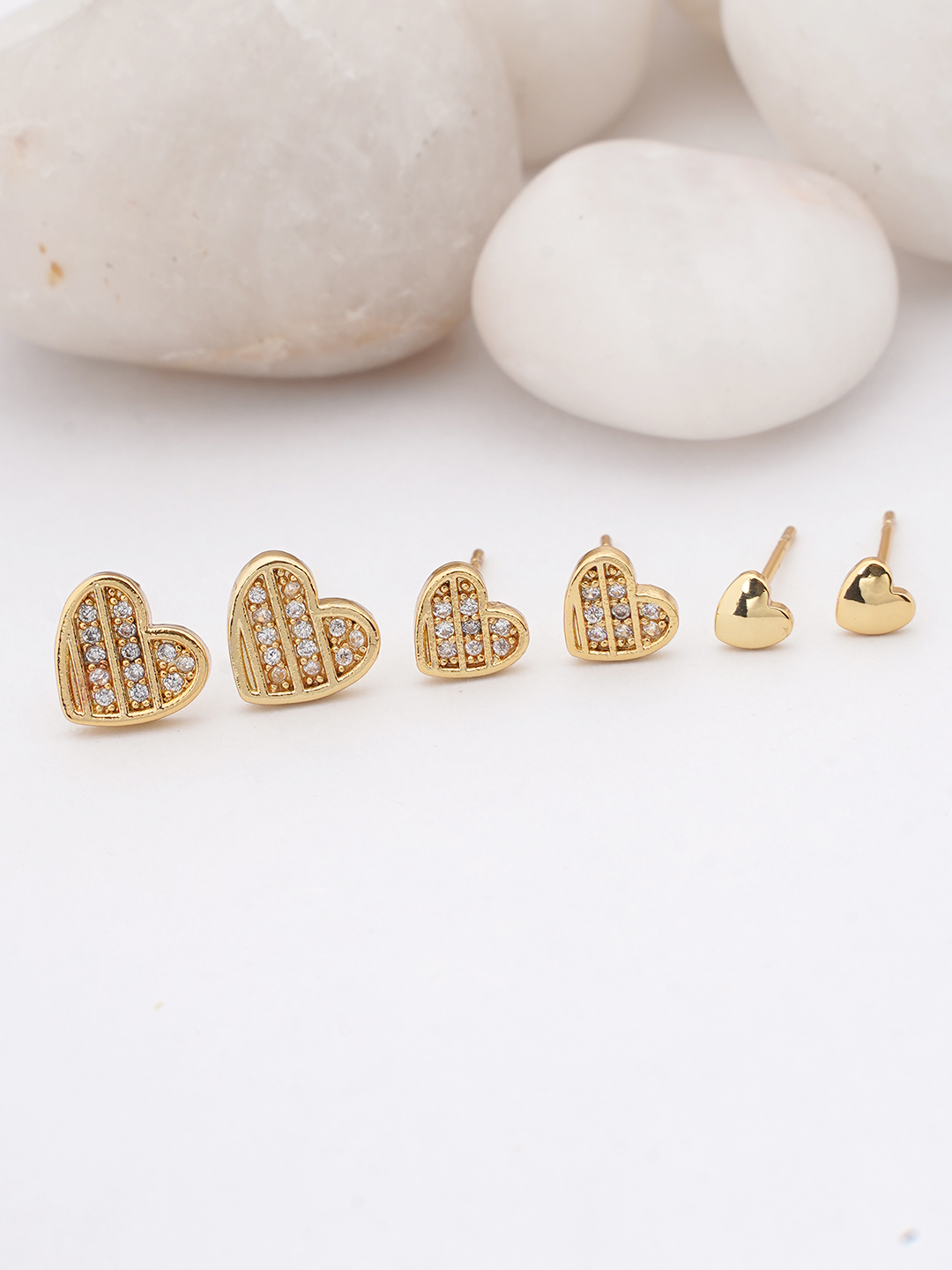 Gold Heart Stud Earring Trio