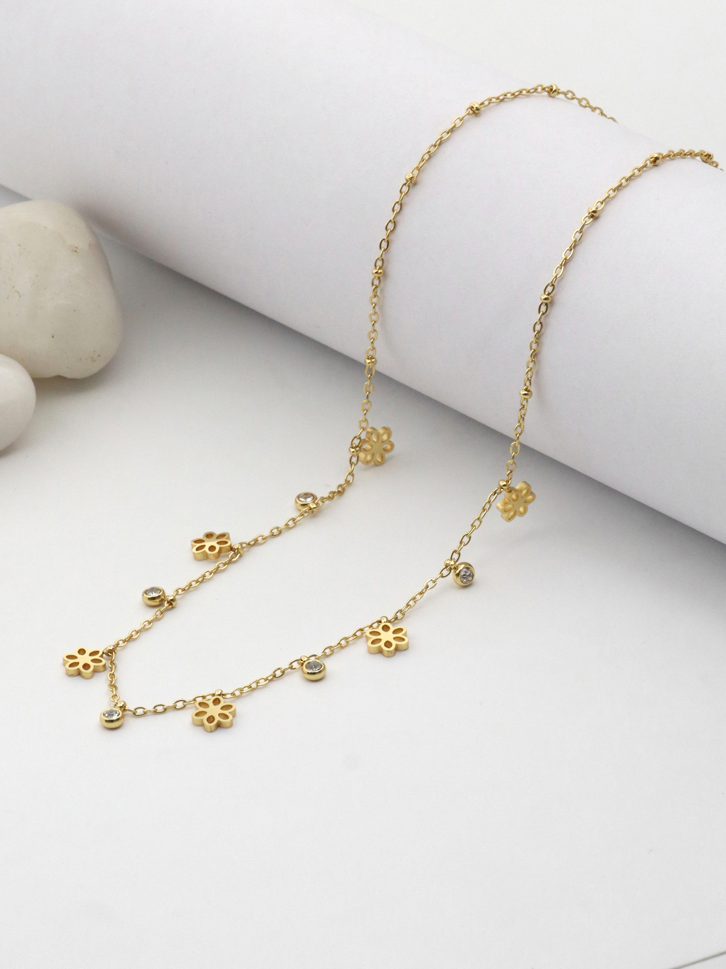 Gold Floral Crystal Drop Necklace