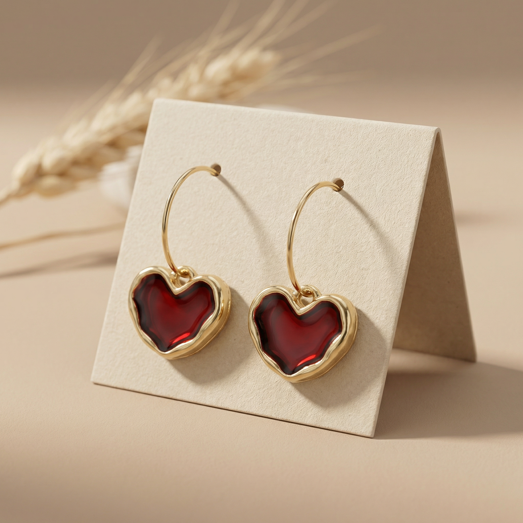 Red Heart Charm Hoop Earrings