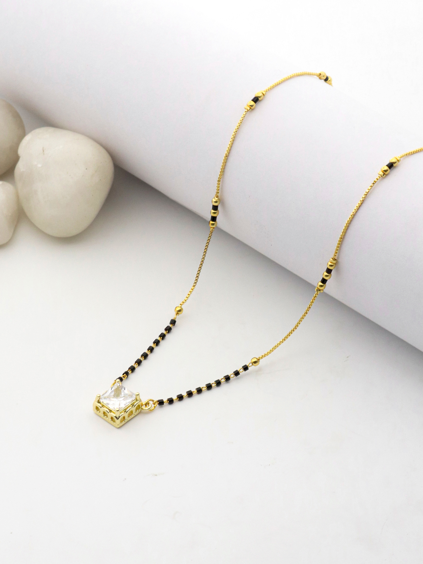 Gold Square Crystal Mangalsutra