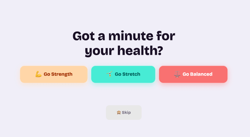 Choose your workout type in extension