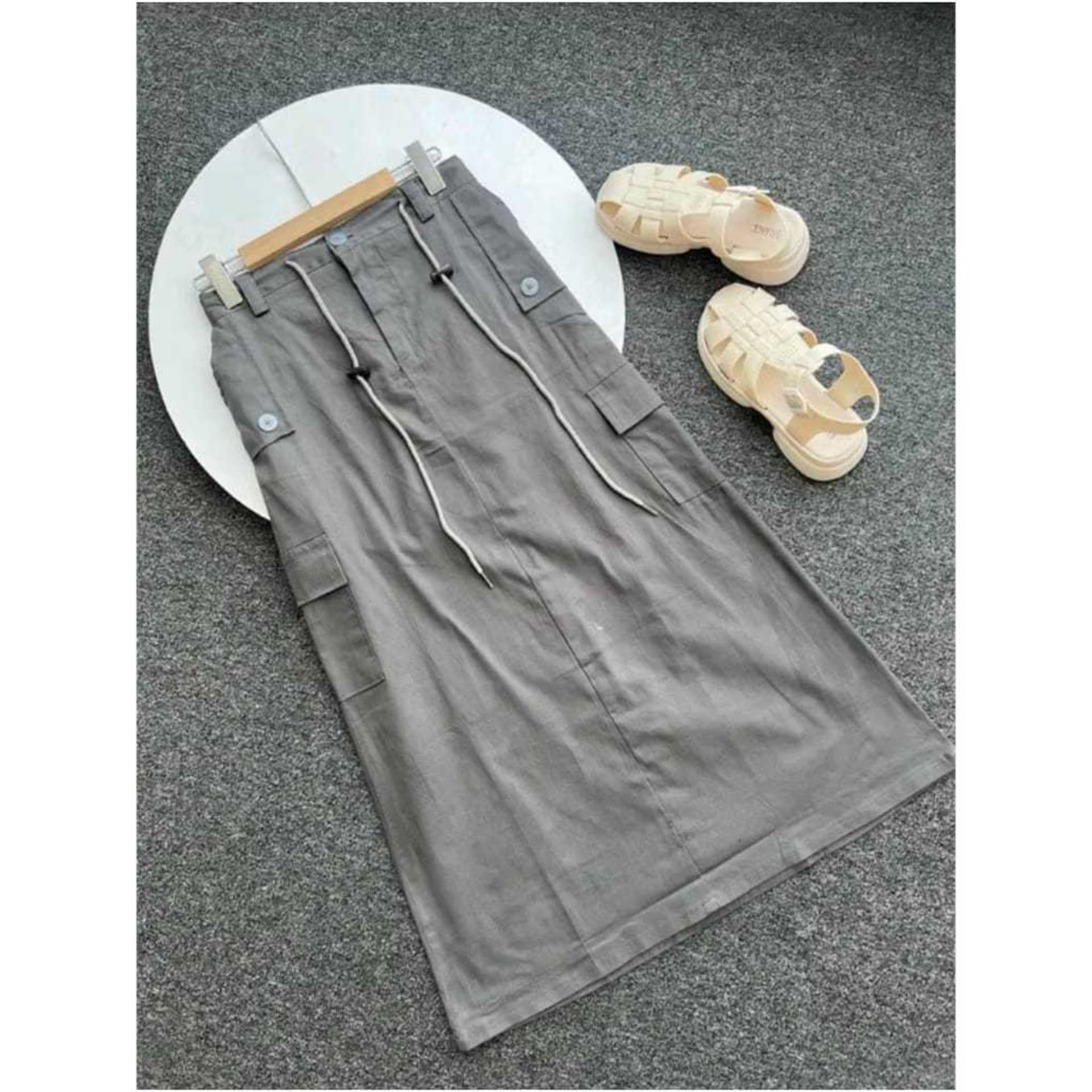 ROK CARGO SKIRT WANITA KAIN TWILL IMP PREMIUM STREACHY MELAR